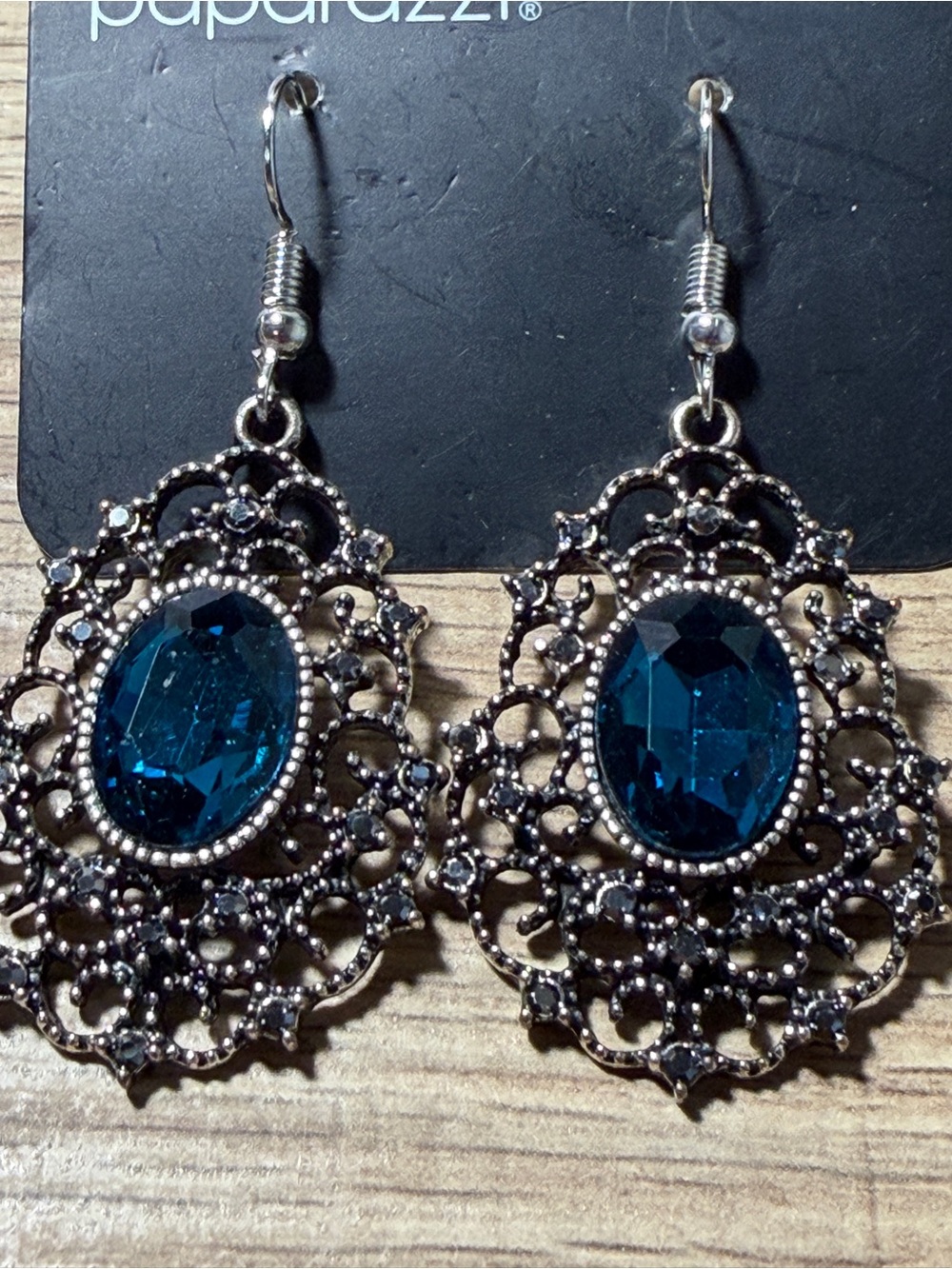 paparazzi Teal Blue Filigree Oval Drop Earrings